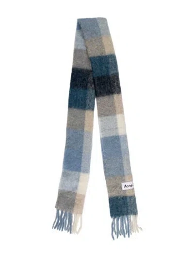 Pre-owned Acne Studios Alpaca Plaid Print Scarf In Blue