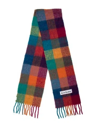 Pre-owned Acne Studios Alpaca Plaid Print Scarf In Blue