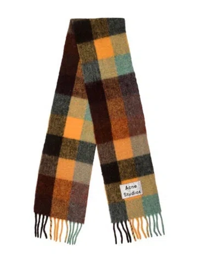 Pre-owned Acne Studios Alpaca Plaid Print Scarf In Blue