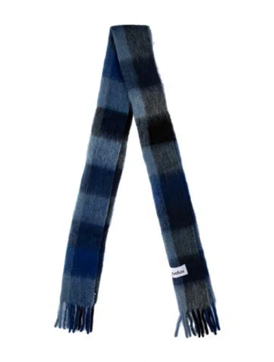 Pre-owned Acne Studios Alpaca Plaid Print Scarf In Blue