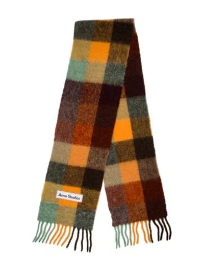 Pre-owned Acne Studios Alpaca Plaid Print Scarf In Burgundy