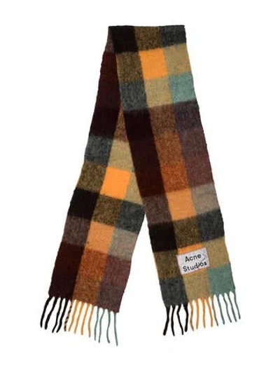 Pre-owned Acne Studios Alpaca Plaid Print Scarf In Burgundy