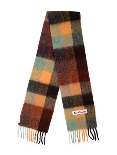 Pre-owned Acne Studios Alpaca Plaid Print Scarf In Orange