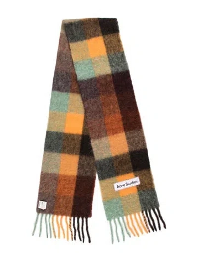 Pre-owned Acne Studios Alpaca Plaid Print Scarf In Orange