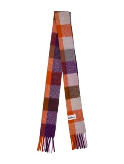 Pre-owned Acne Studios Alpaca Plaid Print Scarf In Purple