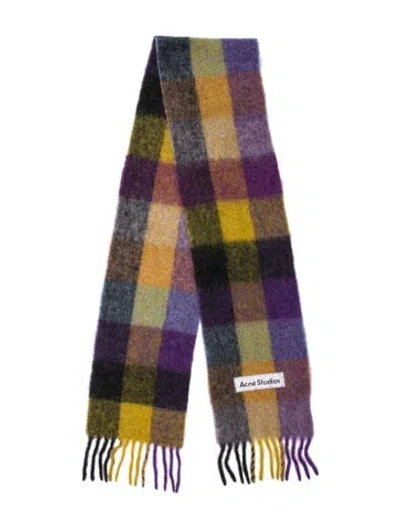 Pre-owned Acne Studios Alpaca Plaid Print Scarf In Purple
