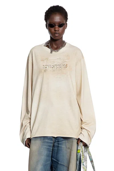 Acne Studios Animation Logo Long Sleeve T-shirt In Sand