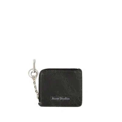 Acne Studios Logo-print Cracked-leather Zip-around Wallet In Black