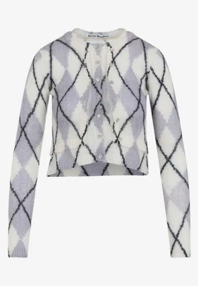 ACNE STUDIOS ARGYLE CARDIGAN IN MOHAIR AND WOOL BLEND