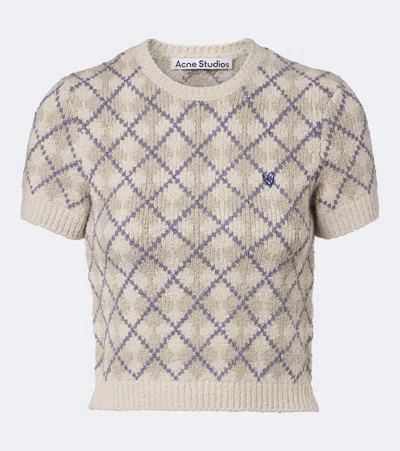 Acne Studios Argyle Cotton-blend Bouclé Sweater In Gray