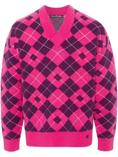 Acne Studios Argyle-intarsia Wool-blend Jumper In Pink