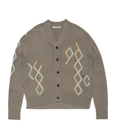 Acne Studios Argyle Knit Cardigan In Brown