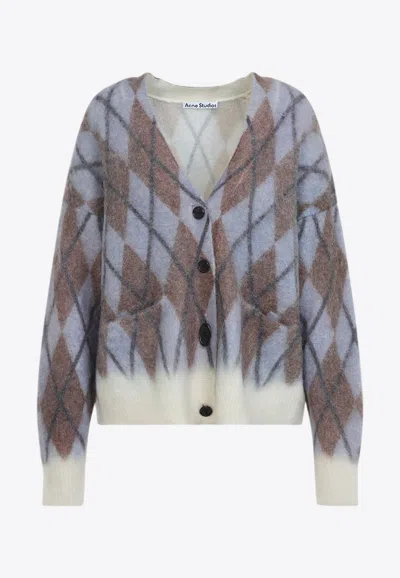 Acne Studios Argyle Knit Mohair Wool Cardigan In Multi