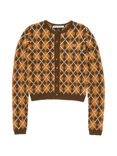 Acne Studios Argyle-knit Button-up Cardigan In Brown