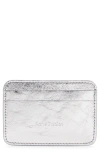 Acne Studios Aroundy Luxe Crinkled Metallic Leather Card Holder In Gray