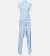 Acne Studios Asymmetric Gathered Jersey Cocktail Dress In Light Blue