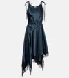 Acne Studios Womens Petrol Blue Asymmetric Lace-trim Satin Midi Dress In Blue