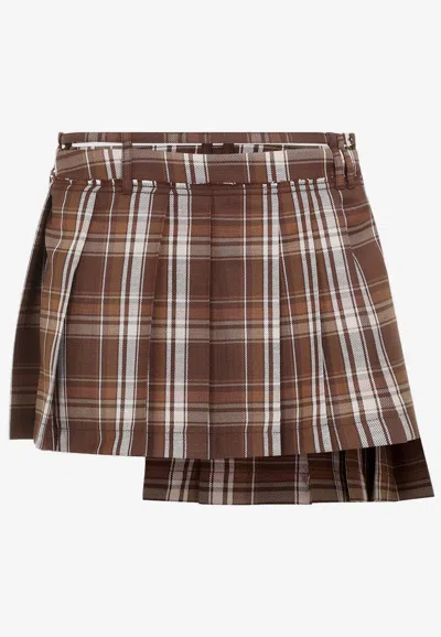Acne Studios Tartan-check Pleated Miniskirt In Green