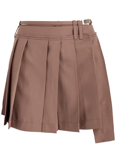 Acne Studios Asymmetric Pleated Woven Mini Skirt In Brown