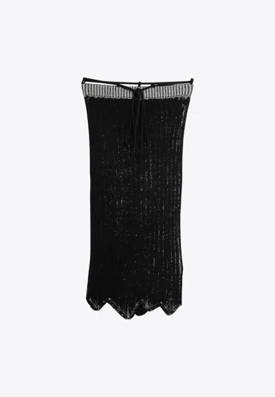 Acne Studios Asymmetric Rib Knit Midi Skirt In Black
