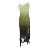 Acne Studios Asymmetric Ruffled Ombré Midi Dress In Multicolor Polyester In Green
