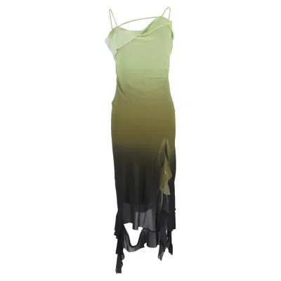 Acne Studios Asymmetric Ruffled Ombré Midi Dress In Multicolor Polyester In Green
