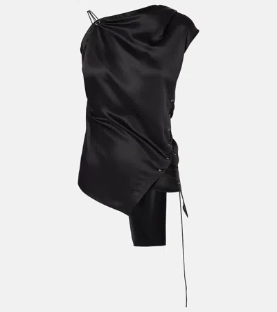 Acne Studios Asymmetric Tie-detailed Satin Top In Black