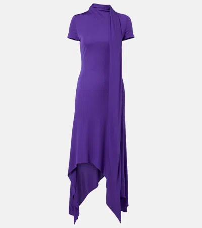 Acne Studios Asymmetric Scarf-detail Jersey Midi Dress In Purple