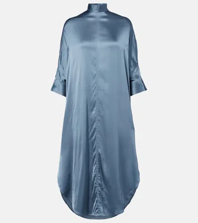 Acne Studios Asymmetric Scarf-detail Satin Midi Dress In Blue