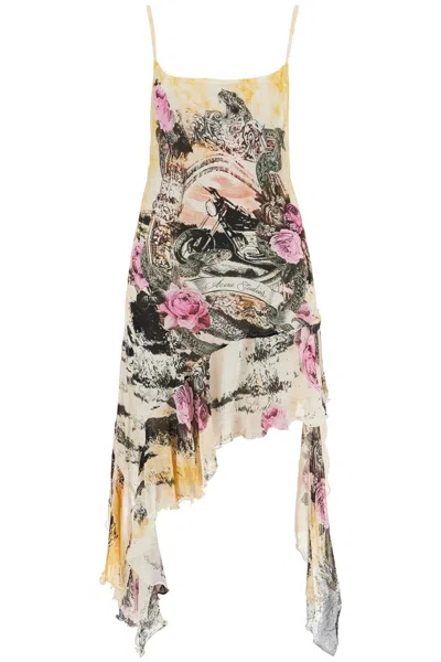 Acne Studios Asymmetric Slip Dress With In Multicolor