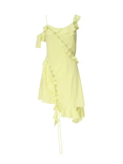 Acne Studios Asymmetrical Ruffle Dress In Acid Yellow