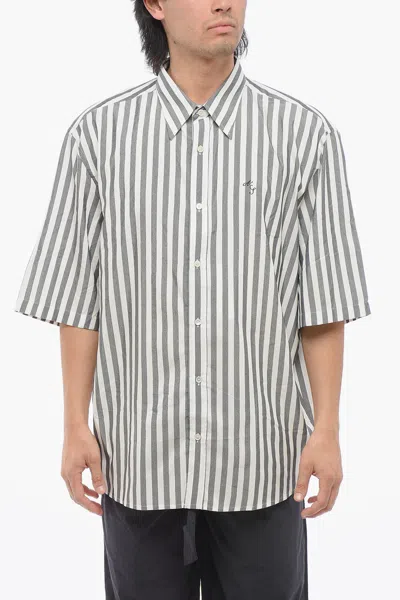 Acne Studios Embroidered Initials Striped Shirt In Patterned White