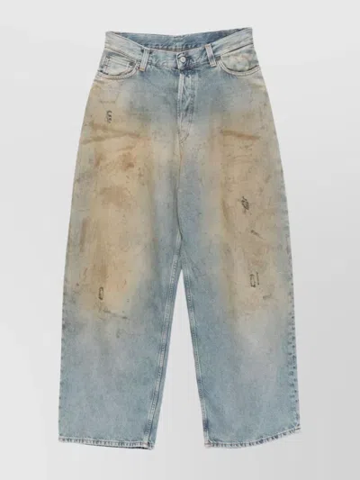Acne Studios Baggy Cotton Trousers Distressed Finish In Blue