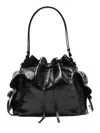 Acne Studios Drawstring Ruffled Leather Shoulder Bag In Black