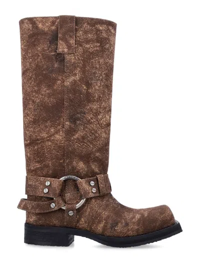 Acne Studios Brushed Leather Knee-high Block Heel Boots In Brown