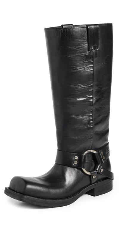 Acne Studios Black Boots With Buckle And Logo In Leather Woman