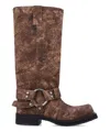 Acne Studios 35mm Balius Coated Denim Biker Boots In Brown