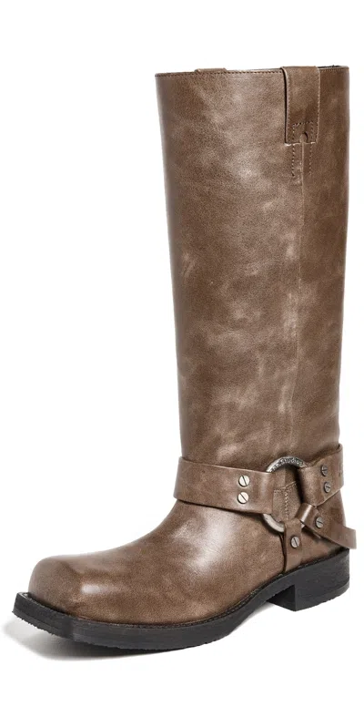 Acne Studios Vintage Leather Biker Boots With Distressed Effect In Brown