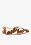 Acne Studios Bilaria Lace-up Suede And Leather Ballet Flats In Brown