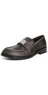 Acne Studios Brushed Nylon Loafers Silver Detail In Brown