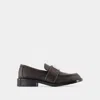 Acne Studios Brushed Nylon Loafers Silver Detail In Brown