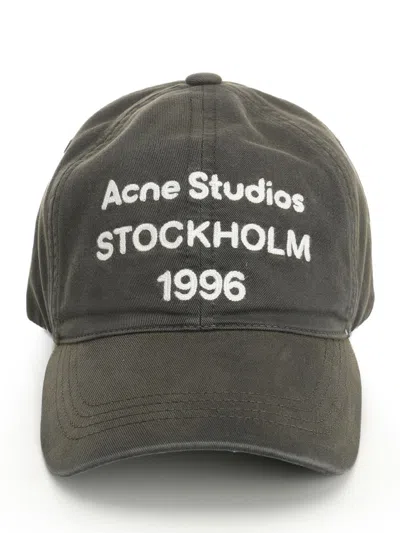 Acne Studios Baseball Cap With Embroidered Logo Hats Black In Gray
