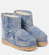 Acne Studios Blue Batter Low Print Denim Boots In Blue