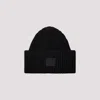 Acne Studios Pansy Face Patch Rib Wool Beanie In Black
