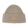 Acne Studios Womens Greige Melange Ribbed Brand-patch Wool-blend Beanie In Green