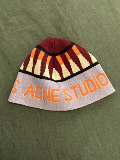 Pre-owned Acne Studios Beanie Hat Skull Cap Maroon/lavender/orange In Multicolor