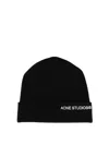 Acne Studios Embroidered Logo Wool Blend Beanie In Black