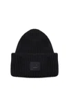 Acne Studios Pansy Face Patch Rib Wool Beanie In Negro
