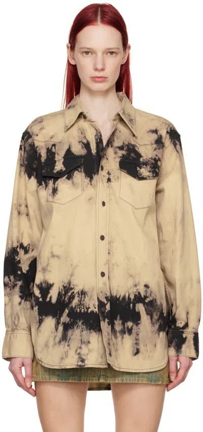 Acne Studios Relaxed Fit Tie Dye Denim Button-up Overshirt In Neutrals