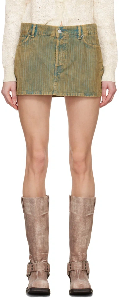 Acne Studios Beige & Blue Cord Miniskirt In Ai8 Brown/blue